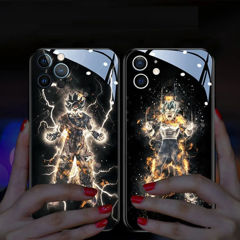 Dragon Ball Led Phone Case Flash Music Light Up Toy Iphone 14 13 12 11 Pro Max 7 8 Plus Figure Son Goku Vegeta Phonecase Gifts