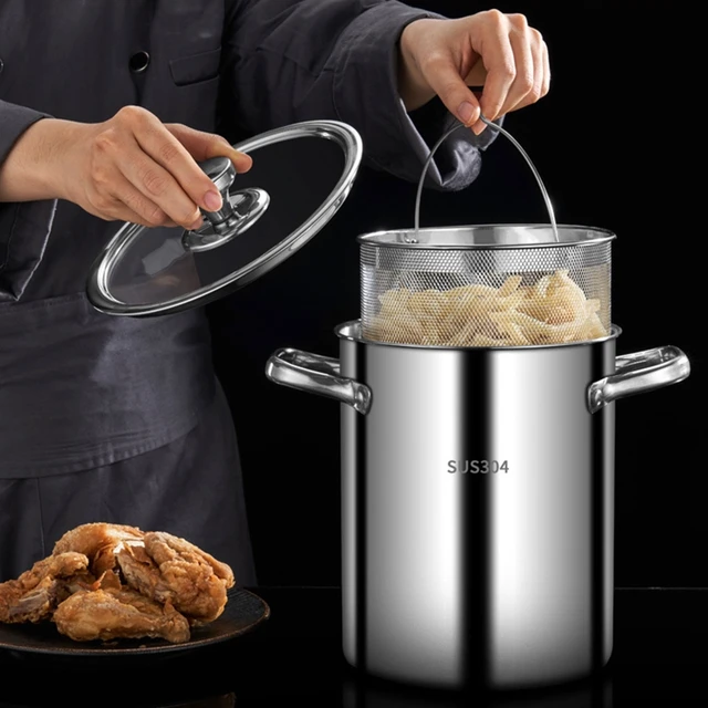 1set Deep Fryer, Small Deep Fryer With Filter Rack And Tongs