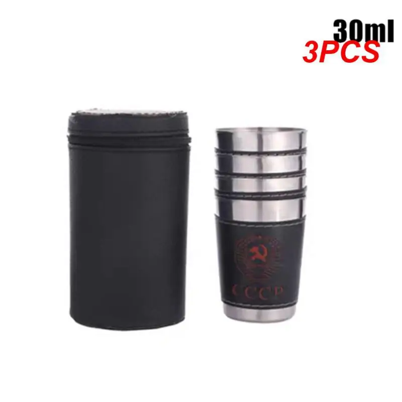 

3PCS lot 70ml Camping Cup Outdoor Tableware Travel Cups Water Mugs Stainless Steel Wine Beer Cup PU Leather Picnic Hiking Beach