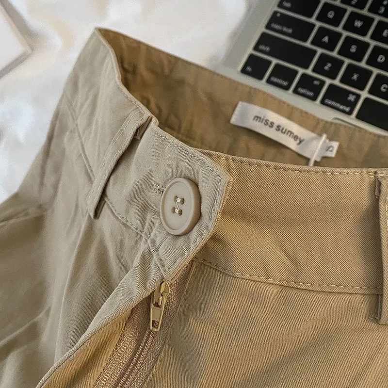 하이 웨이스트 심플 패션 캐주얼 팬츠 퓨어 컬러 여성 와이드 레그 롱 트라우저 레트로 슬리밍 여름 신상품