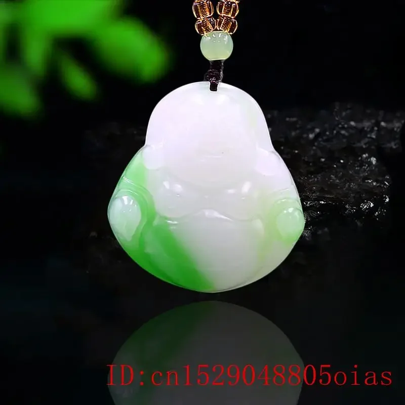 

Green Jade Maitreya Pendant Women Charm Buddha Amulet Jewelry Fashion Natural Chinese Carved for Necklace Gifts Jadeite