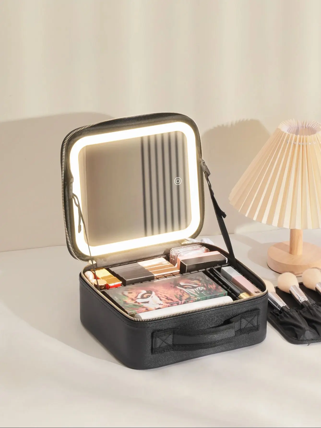 3 Color Train Mirror, White Portable Makeup Waterproof Organizer With Adjustable Dividers, Cosmetics Storage Case Gift_voghion.com