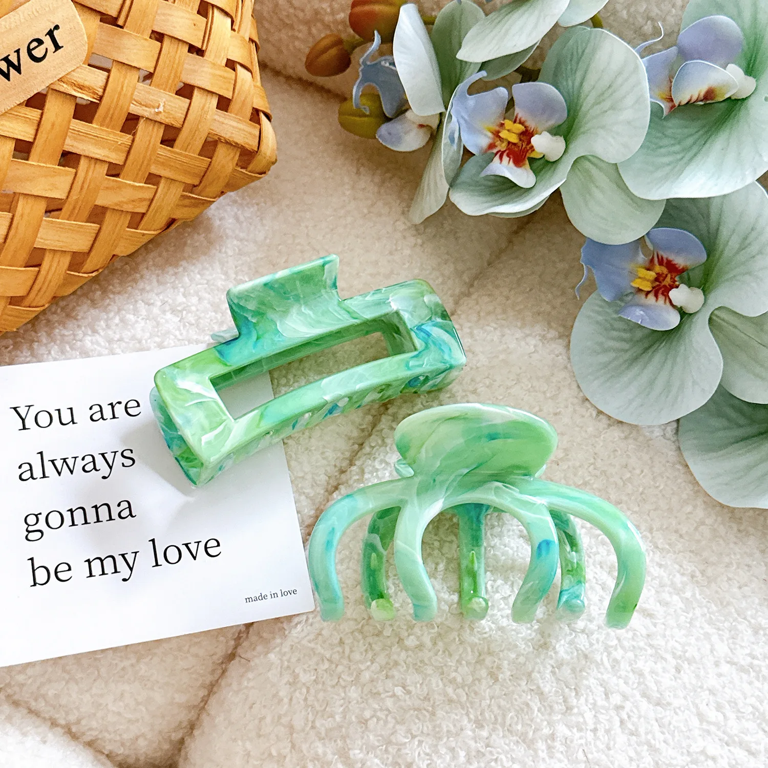 Korean New Design Blooming Turquoise Geometry Hair Clip Simple Plastic Shark Clip High Ponytail Headwear For Woman Girls