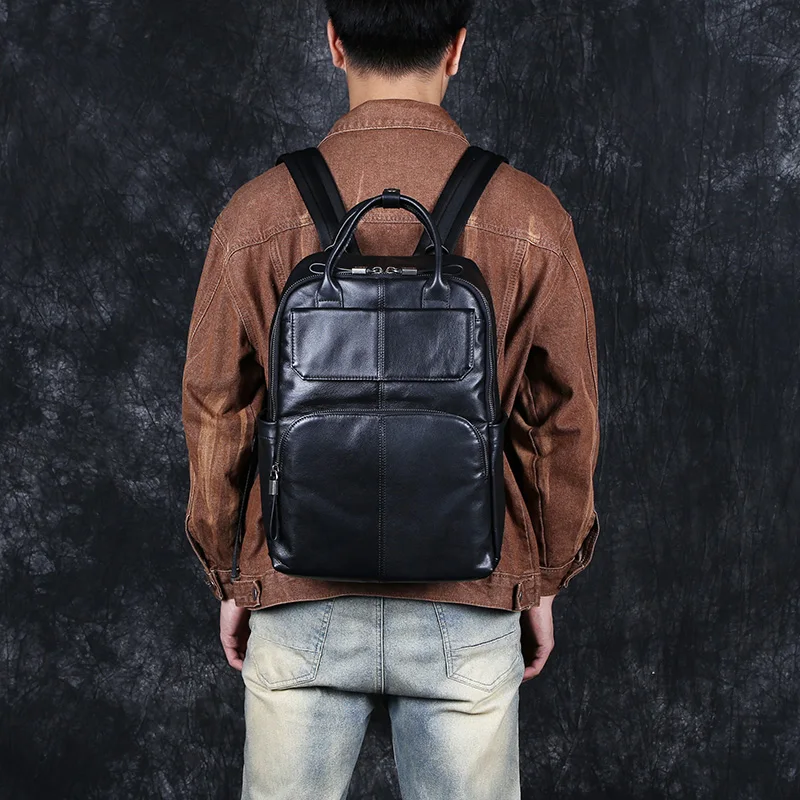 Leather Men's Shoulder Baothead Layer Cowhide Travel Backpack Fashion Trend Schoolbag Niche Personality Business Computer Bag