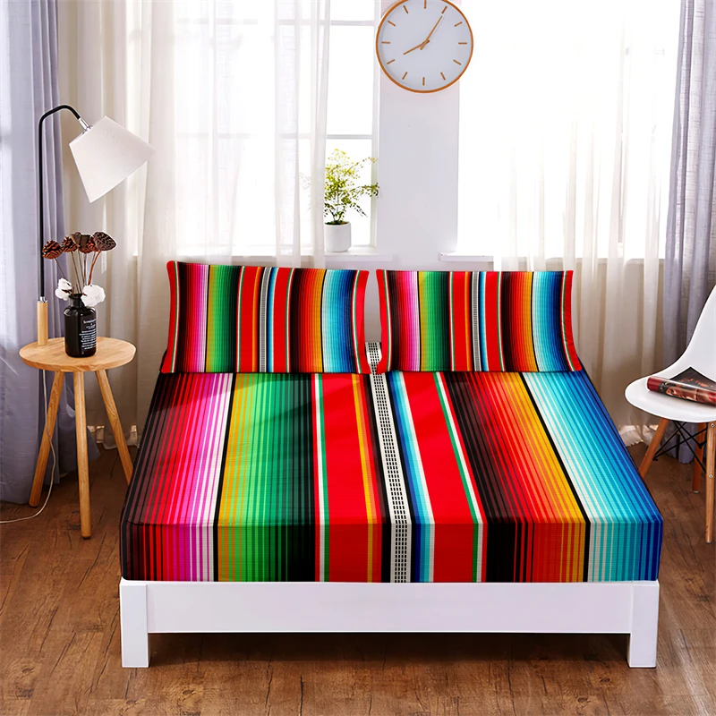 Rainbow Color Bed Sheet Set 3pc Polyester Solid Fitted Sheet Mattress