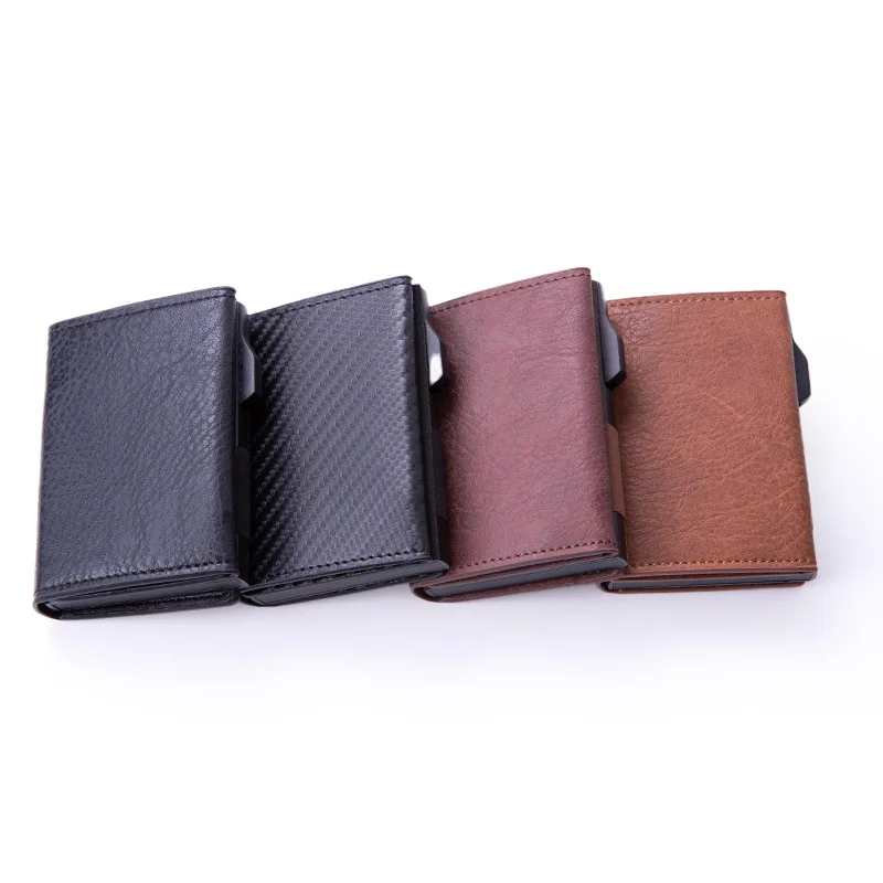 fiber Credit Card Holder Wallets Men Brand Rfid Black brown Magic Trifold Leather Slim Mini Wallet Small Money Bag Male Purses - 5