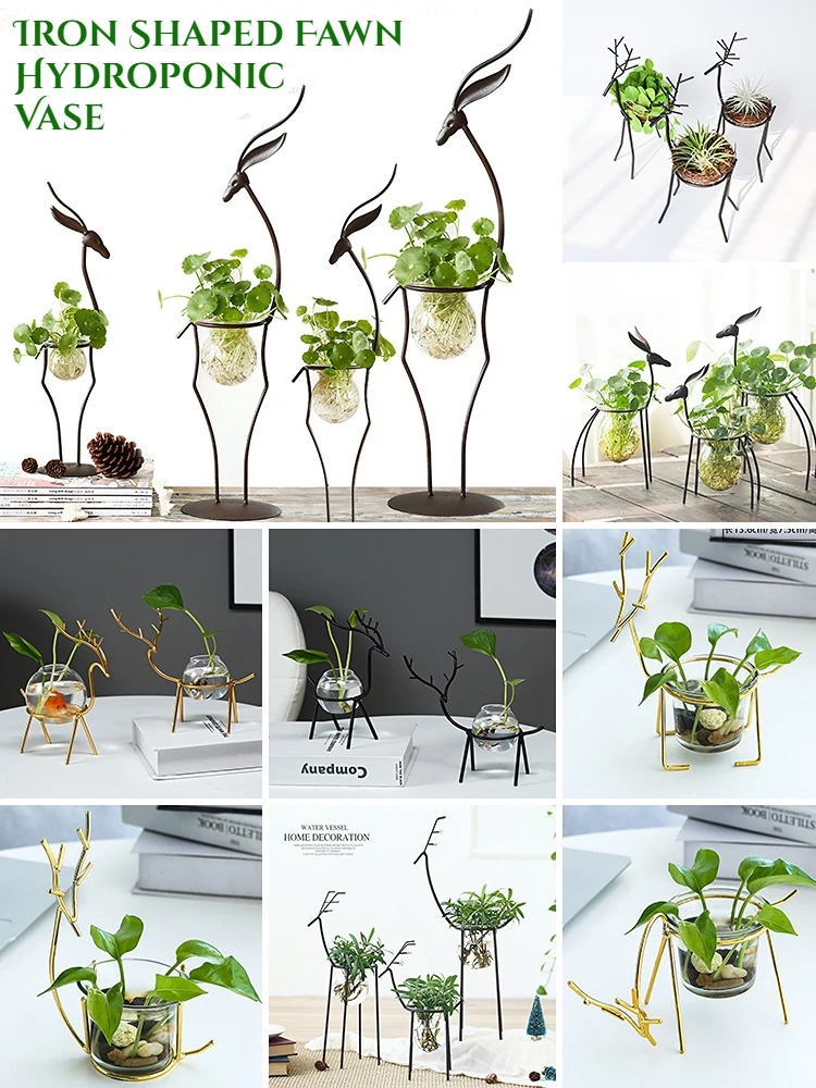 Fashion Deer Shape Hydroponic Container Glass DIY Pot Vase Plant Home Decor 