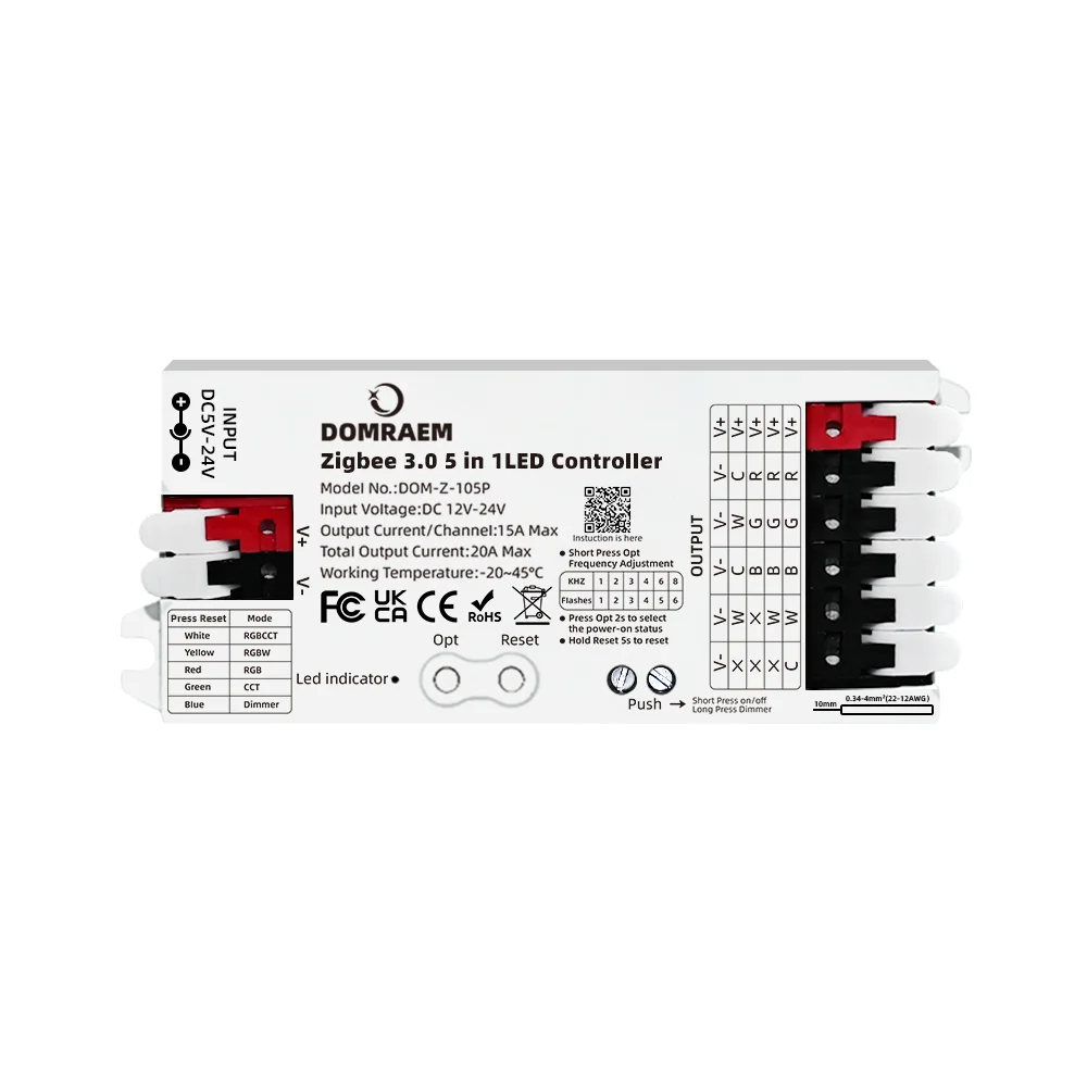 ตัวเลือกสินค้า Zigbee 3.0 5-in-1 ตัวควบคุมไฟ LED อัจฉริยะ หรี่แสง CCT RGB RGBW RGBCCT ควบคุมด้วยเสียง 20A