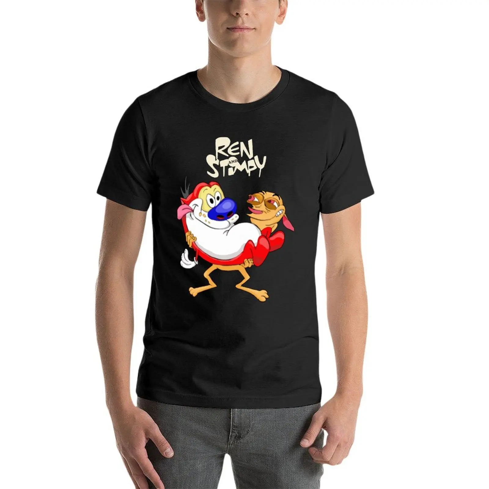

Ren And Stimpy Cartoon Show Oversize T-Shirts Printed Men Clothing 100% Cotton Streetwear Large Size Tops Tee