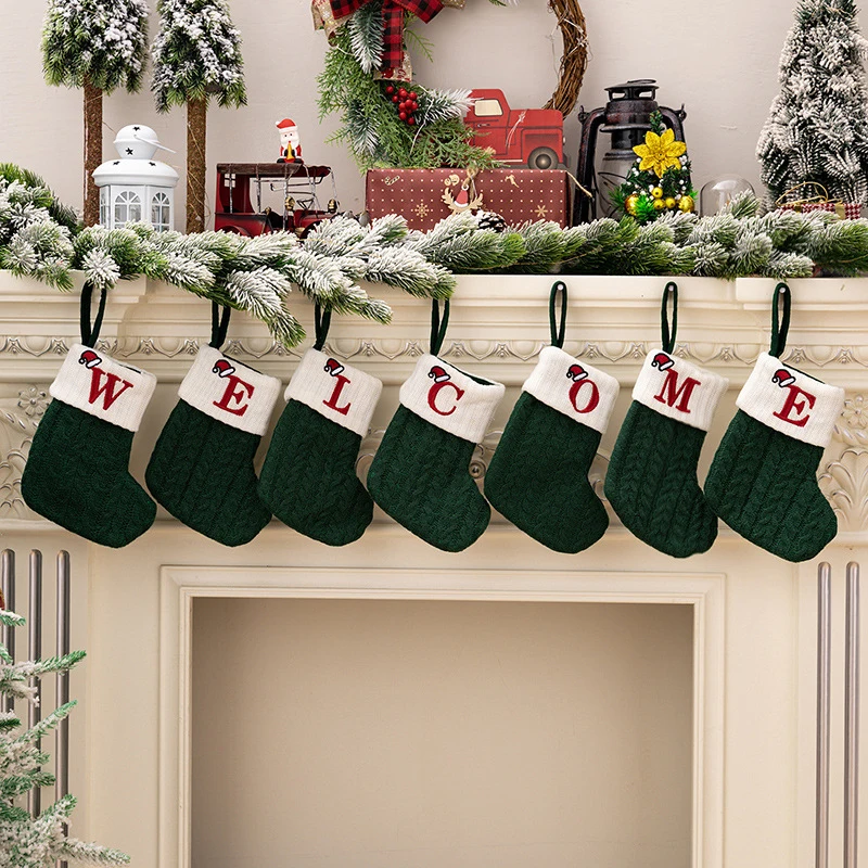 

Christmas Socks Knitting Snowflake Letter Stocking Christmas Decoration For Home 2023 Xmas Tree Ornament New Year Gift Navidad