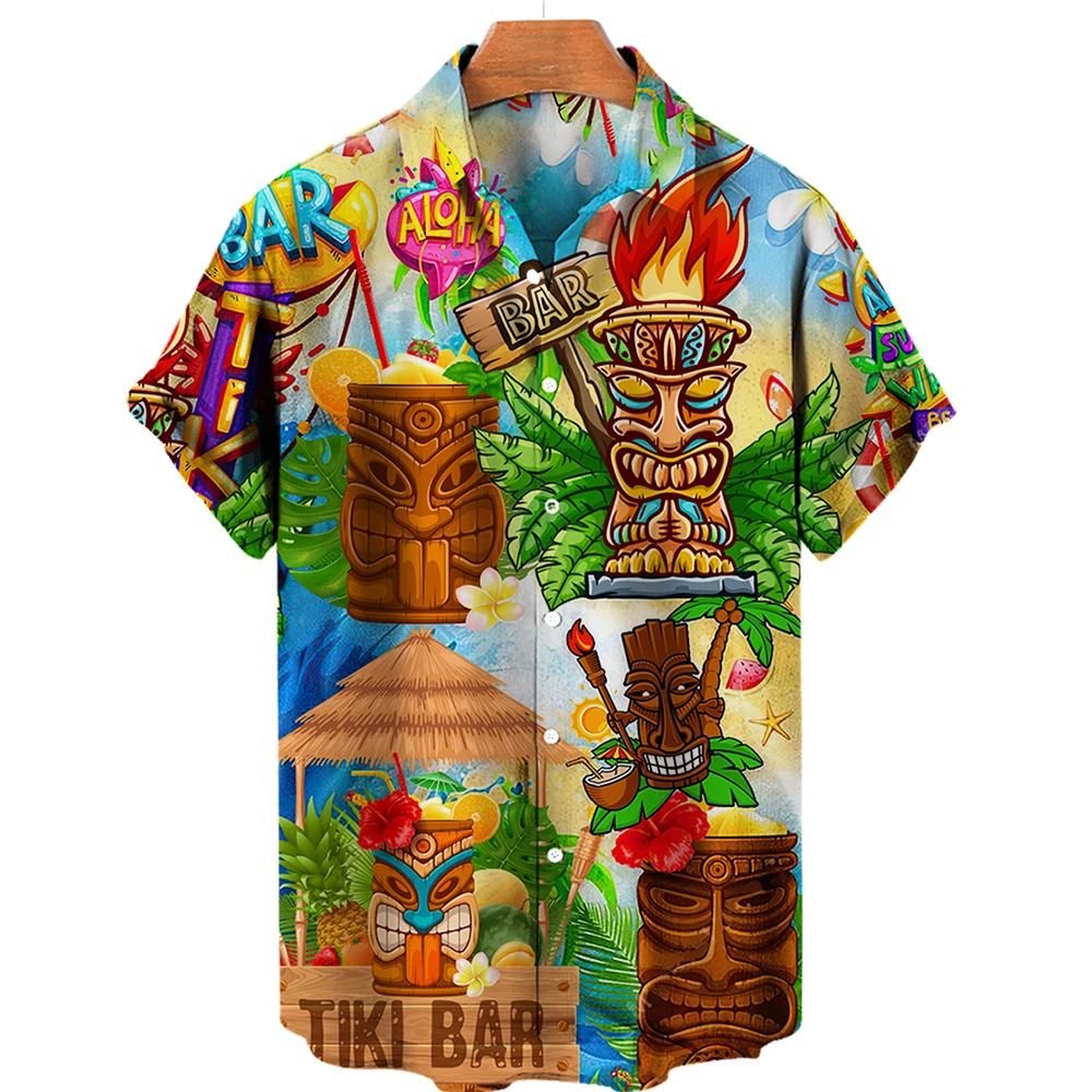 2023 Men's Hawaiian Shirts Streetwear Beach 3d Short Sleeve Eu Size Cotton Oversized Summer Casual Skull Bone 3