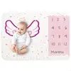 R6FD Baby Month Milestone Blanket Monthly Record Growth Blanket Newborn Soft Flannel Angel Wing Printed Photography 3