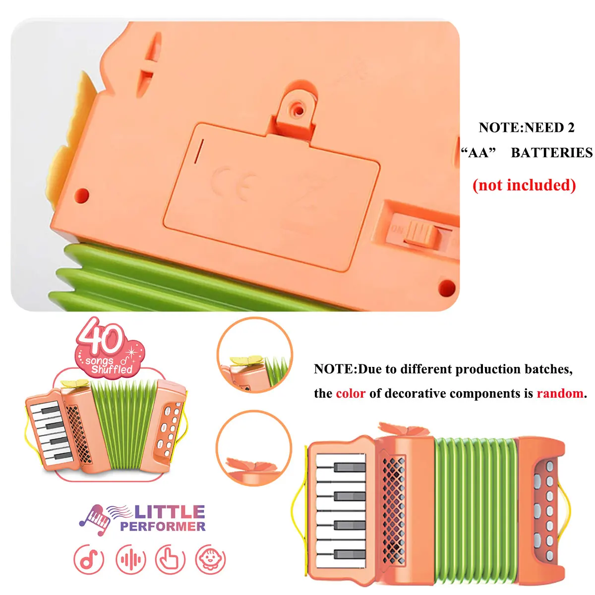 Kid Mini Accordion Toy Children Music Instrument Educational Gift for Toddlers Beginner Interest Development Play with 40 Songs 4