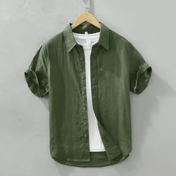 Men Clothing 2023 Linen Short-sleeved Shirt Men's Casual Loose Summer Thin Style Breathable Hemp Cloth Shirt White Shirt Top