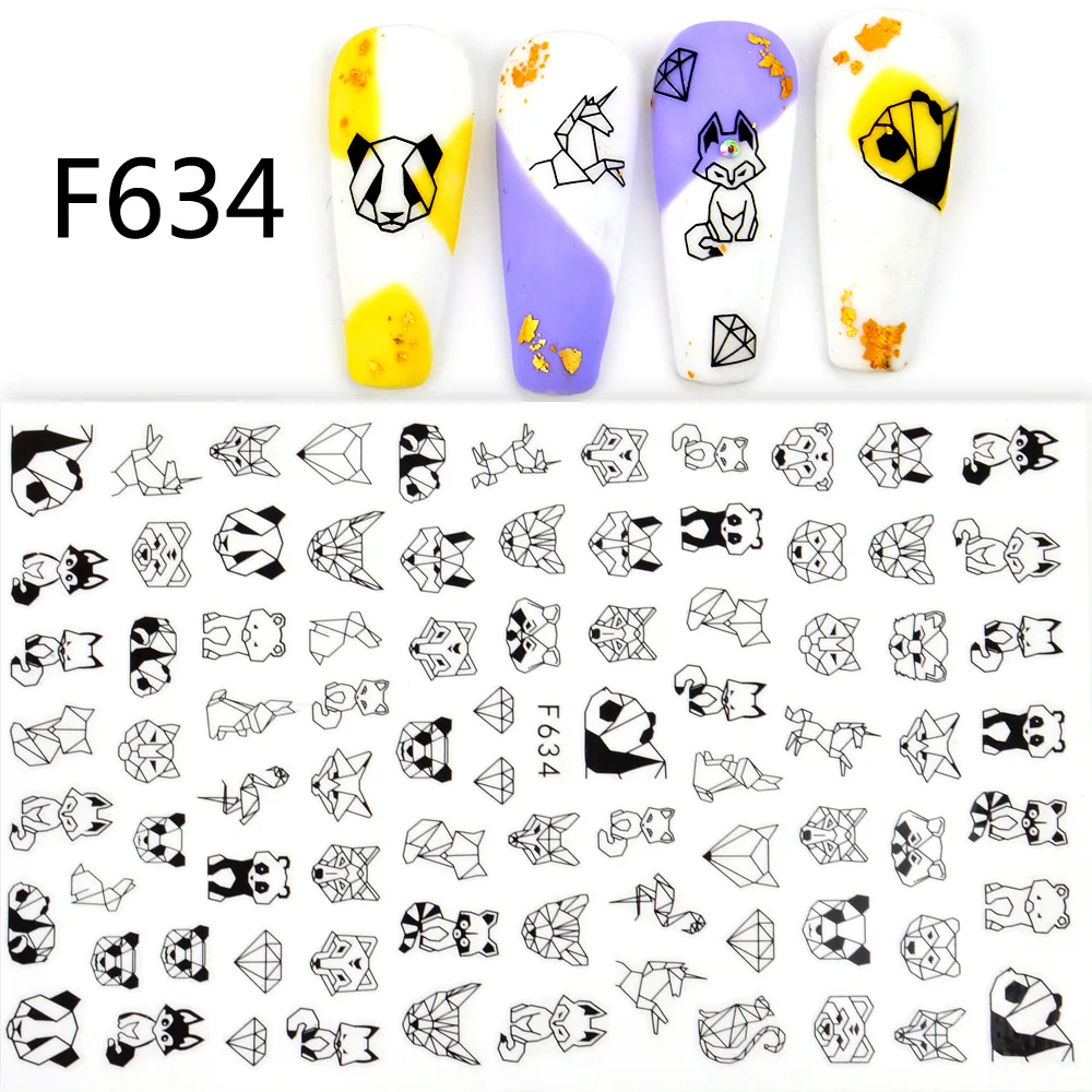 Nail Stickers Black and White Love Flowers Line Art 3D Decals Butterfly Rose Sliders