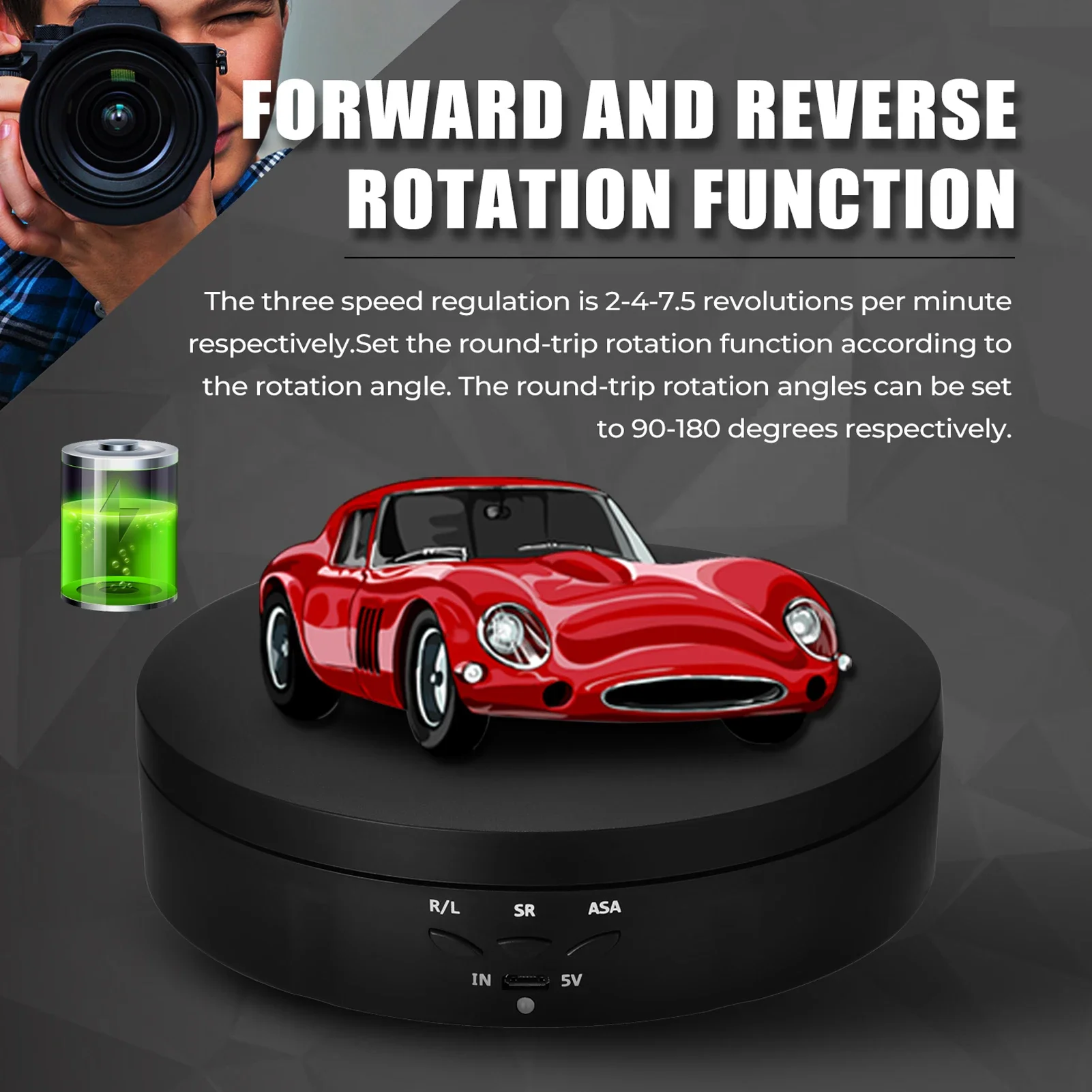 Jewelry display stand Motorised Rotating Mirror Display Stand 360 Degree Turntable USB Power Supply Rotating Shooting Three Speeds