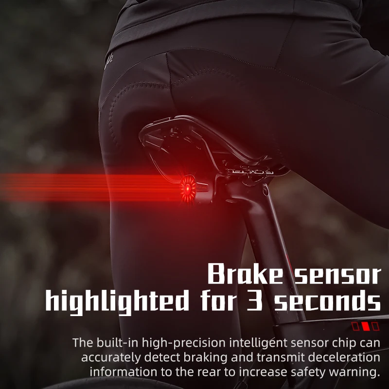 WEST BIKING Smart Brake Taillight IP66 Waterproof USB Charging Bike Rear Light 6 Modes Intelligent Brake Sensor Bike Accessories