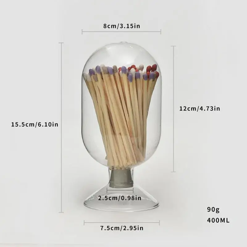 Glass Matchstick Holder Match Cloche Bottle Strike Jar Home Display Glass Bottle Matches Container Display Dome