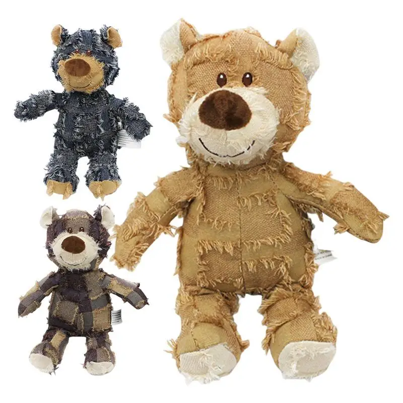 

Bear Pet Dog Plush Toys Squeaking Stuffed Toys For Dogs Cat Chew Squeak Toy Patchwork Cute Bear Plush Toy Comfortable Chew Toy
