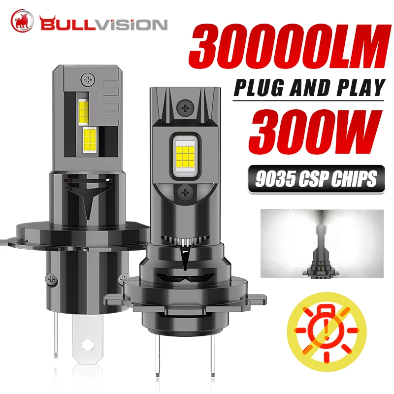 300W LED H7 헤드라이트 전구 H4 캔버스 무선 미니 램프 6500K 화이트 H8 H11 9005 9006 CSP 플러그 앤 플레이 고휘도 안개등