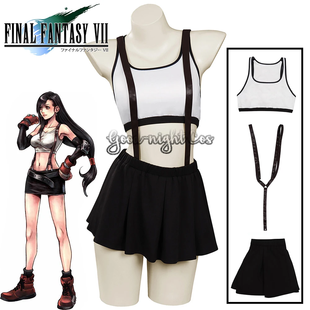 

Костюм для косплея последней фантазии 7 ремейк Tifa Lockhart, костюм из топа и юбки, купальник из двух частей, Женский костюм для Хэллоуина, карнавала Вечерние