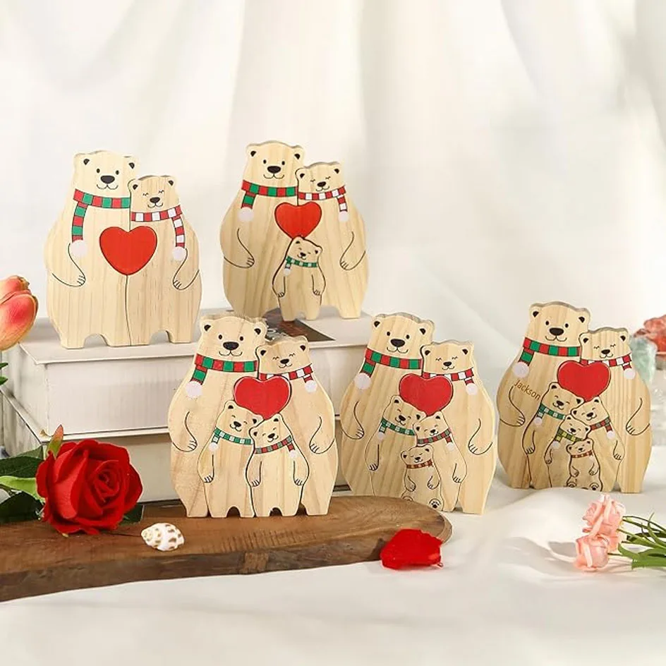 thumbnail image 4 of Regalos de Navidad Rompecabezas de madera personalizado con familia de animales Escultura con nombres grabados personalizados Decoración navideña para el hogar para mamá y papá, 4 of 5