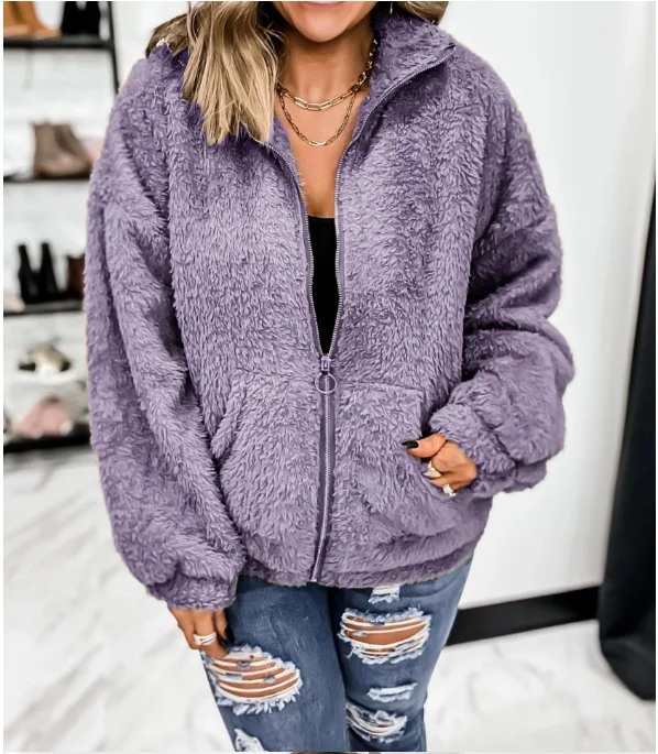 Large size European American New Women Fashion Woolen Autumn Winter Cardigan Top Zipper Fashion Trend Coat Jackets Casual Clothe