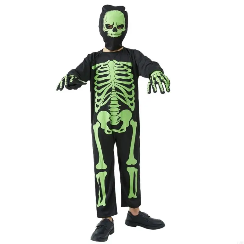 49MF Kids Role Play Jumpsuit Fancy Dress Up Bone Jumpsuit Boy Girl Halloween Costumes Party Cosplay Bodysuit Skeleton Costume