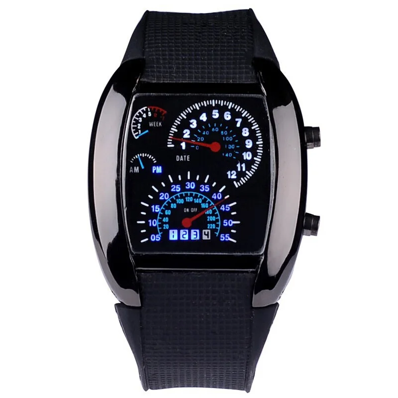 Hot Sale Unique Led Digital Watch Men Race Speed Car Dot Fashion Sports Watches Men Silicone Strap Electronic Wristwatches