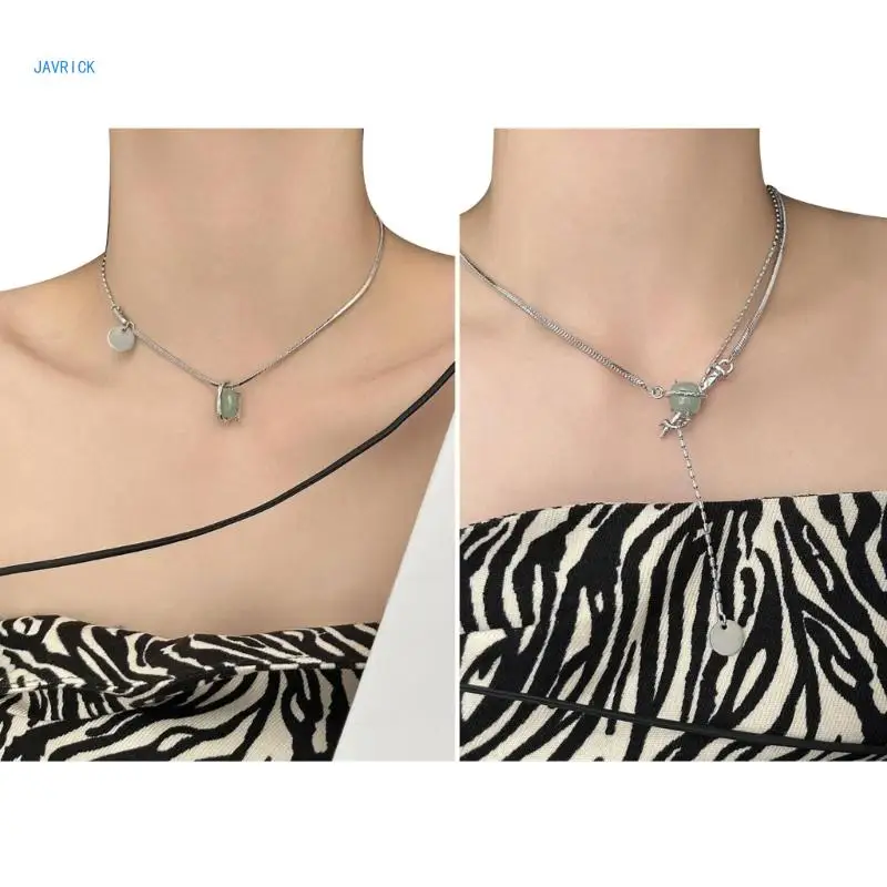 

Pendant Choker Y2k Jewelry Stone Bead Necklaces Stainless Steel Material