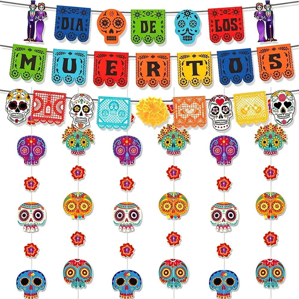 Mexiko Tag der Toten Thema Party Hängedekoration Totenkopf Banner Spirale Wirbel Halloween Party Dekoration Zubehör