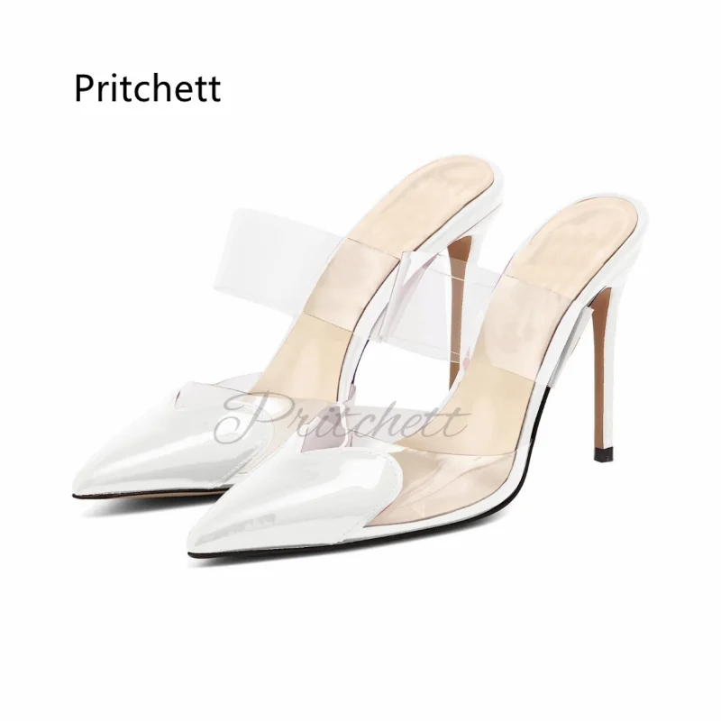 Heart-Shaped Pointed Toe Transparent Pvc Stiletto Heels Slippers for Women High-Heeled Summer Shoes Multicolors Muller Sandals