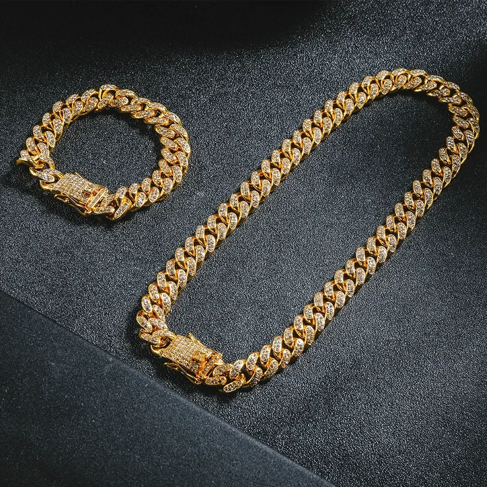 Hip Hop 13 Mm Studded with Ice Crystal Rhinestones Miami Curb Cuban Chain Bling Rappers Men Necklace Men and Women Jewelry 2