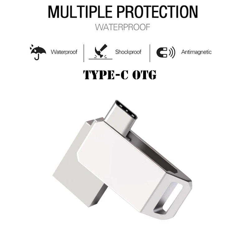 

Silver OTG Type-c Metal 2.0 Flash Drive 64GB 32GB Memory Stick Creative Portable Mini Pendriver for Business Gifts
