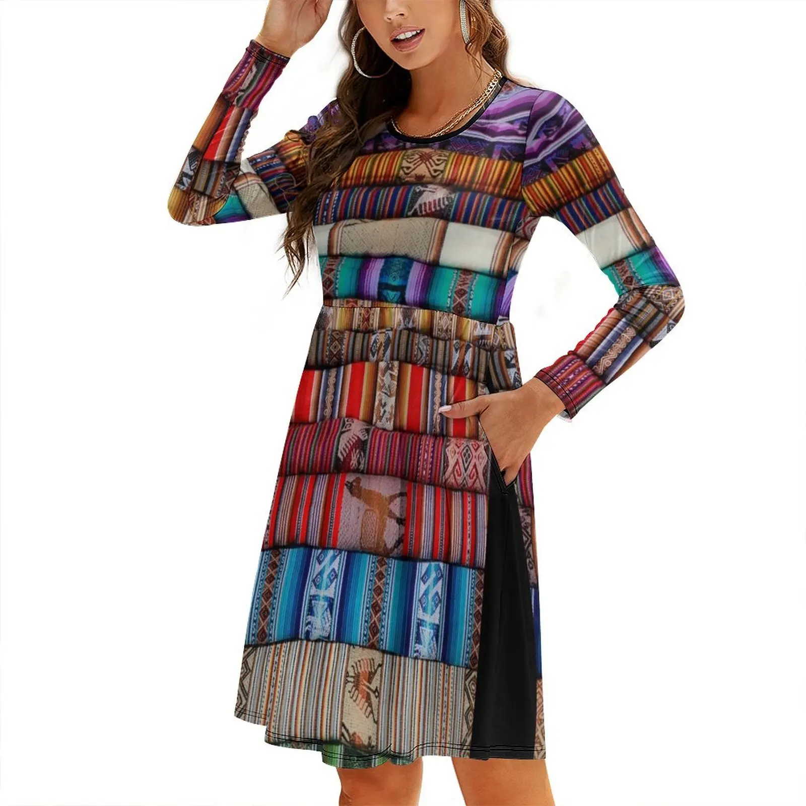 

Peruvian Blankets Round Neck Baggy Dress Dresses dresses for woman
