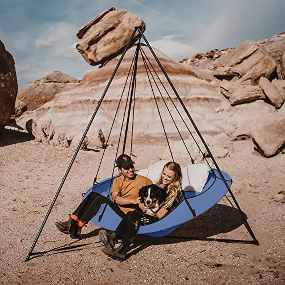 Circular Family Hammock Bed & Stand/Hanging Chair/Porch Swing Garden Deck Lawn Patio Portable & Sturdy Perfect Home & Camping 5