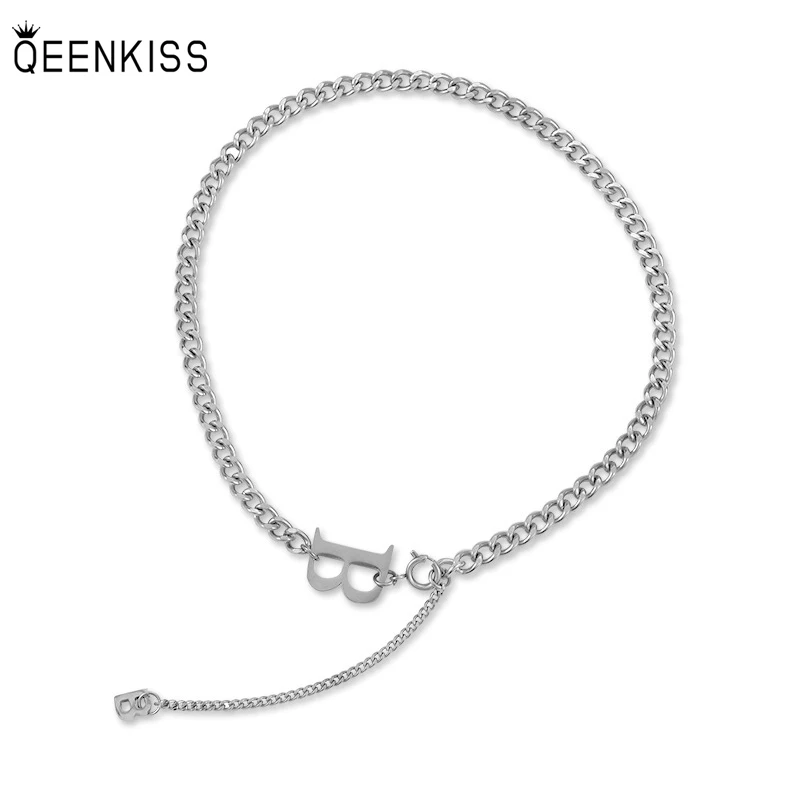 

QEENKISS NC895 Fine Jewelry Wholesale Fashion Trendy Woman Birthday Wedding Gift Letter B Clavicle Chain Titanium Steel Necklace