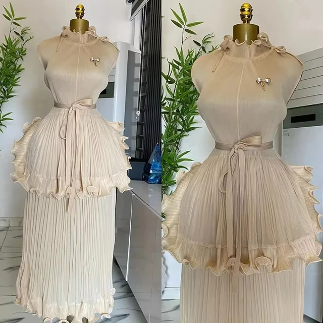 Miyake Pleated Dress Women Round Neck Sleeveless Solid Color Loos Style Patchwork New Tide 2025 Dresses 5