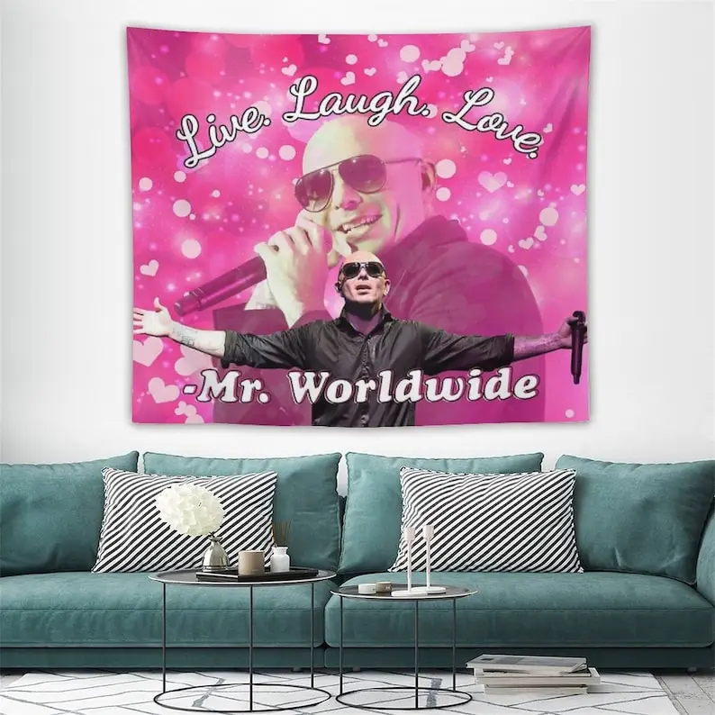 Mr Worldwide Says to Live Laugh Love Tapestry Pitbull Tapestry Poster Boutique Art Wall Hanging for Home Living Room Decor