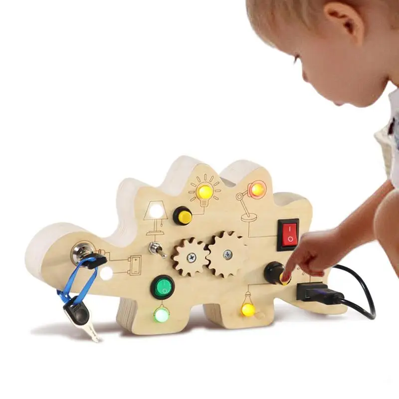 

Light Switch Toy Dinosaur Wooden LED Light Up Board Game Sensory Toys For Educational Fun Battery Powered Toy For Home Travel