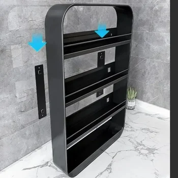 2 Layers Bathroom Organizer Shelves Rack Wall Mounted Punch-Free Storage Racks Seasoning Bottle Storage Trendy Kitchen Shelf 3