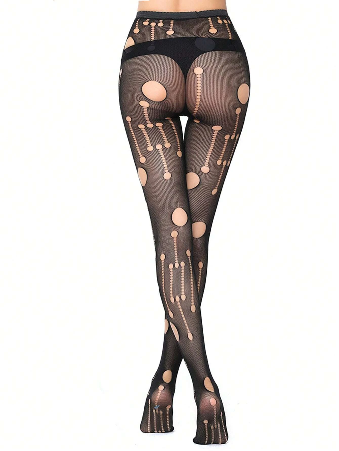 Schwarz Sexy Mädchen Netzstrümpfe Spitzenstrümpfe Jacquard Spitze Hohl Gothic Punk Lolita Strumpfhosen Elastizität Strümpfe – Detail 12