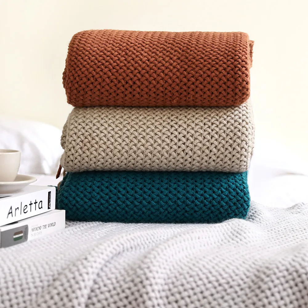 

Nordic Windswept Blanket Cover Blanket Knitted Blanket Shawl Blanket Solid Color Blanket Bed End Towel Wool Sandhair Towel