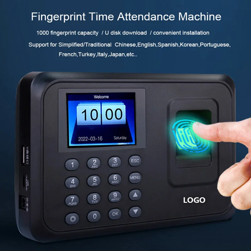Office Fingerprint Attendance Machine Password Punch-in Apparatus English Spanish Portuguese Language Electronic Sign-in Device