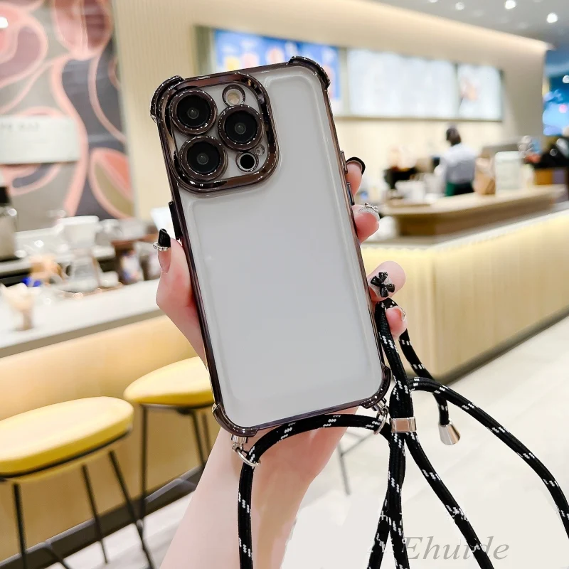 Elegant Crossbody Lanyard Plating Case - Silicone Soft TPU Clear Back Cover