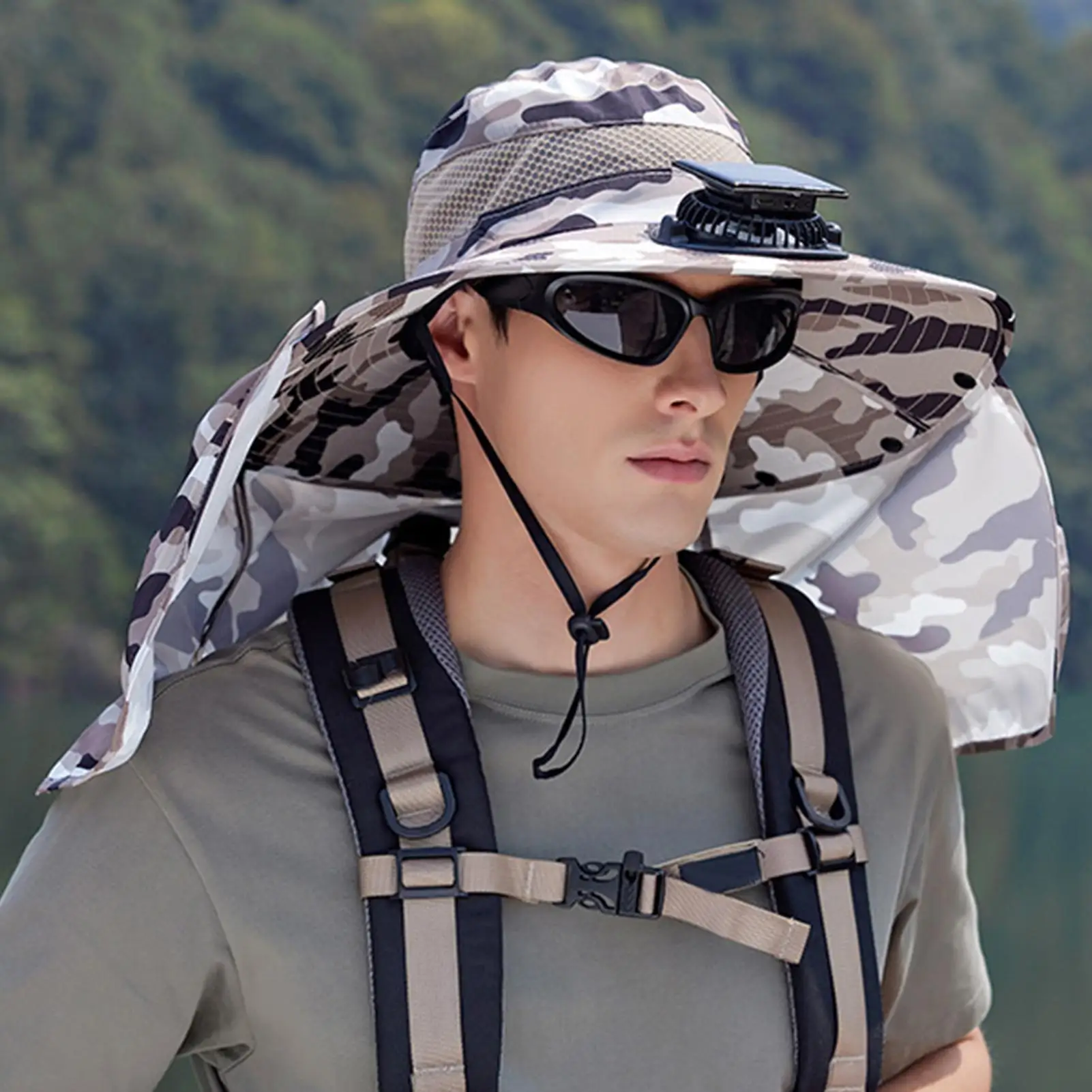 1pcs Solar-Powered Outdoor Cooling Fan Hat With Adjustable Brim - UV Protection Sun Cap For Fishing, Hiking & camping Travel