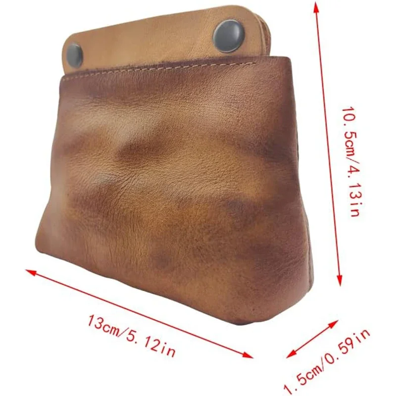 Vintage Leather Double Snap Coin Purse Wallet Coin Organizer Change Holder Card Case Leather Makeup Storage Bag for Men & Women