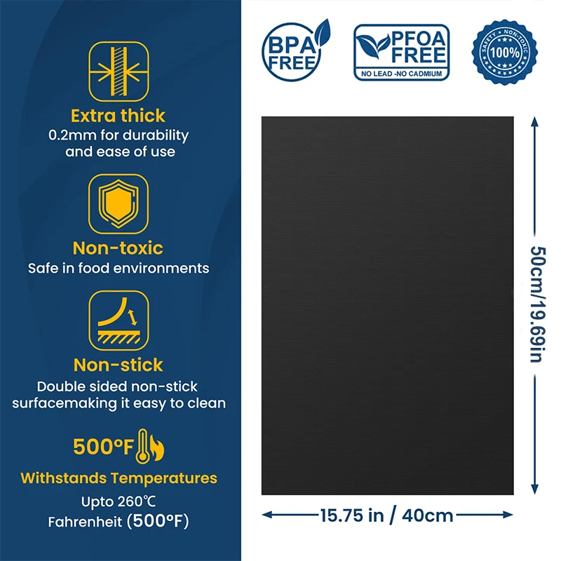 BUYYES 50*40cm Non-stick BBQ Grill Mat Baking Mat Barbecue Tool Cooking Grilling Sheet Heat Resistance Easily Cleaned BBQ Tool