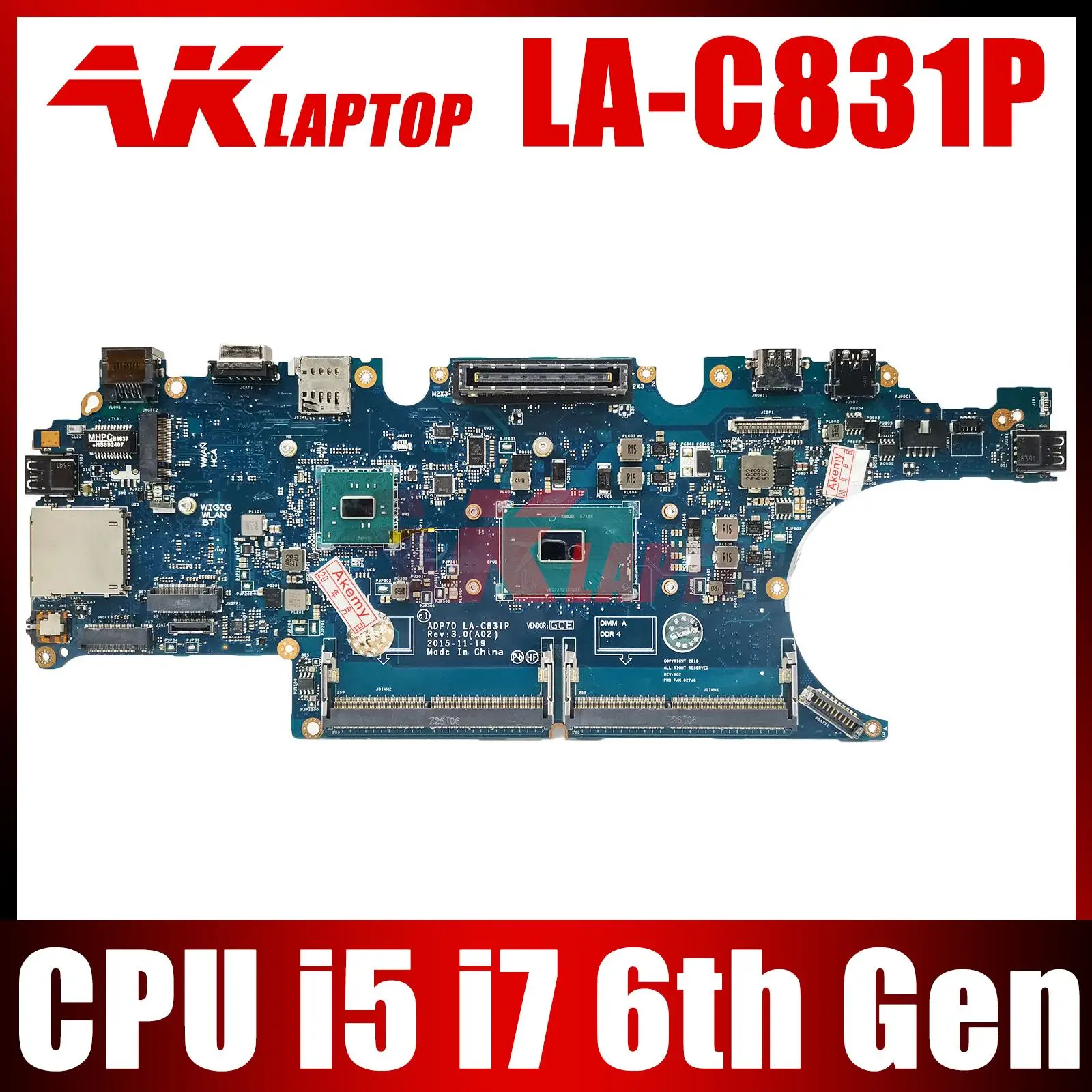 

CN-0476JC 0792TG 02MMKG Mainboard For Dell Latitude E5470 LA-C831P Laptop Motherboard DDR4L With I5 I7 6th Gen CPU 100% Fully