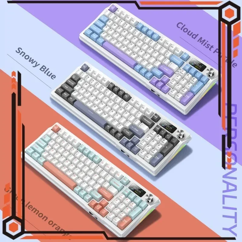 

New Y95 Mechanical Keyboard Leaf Spring Gasket Structure 98 Key Configuration Multifunctional Color Screen Diy Startup Animation
